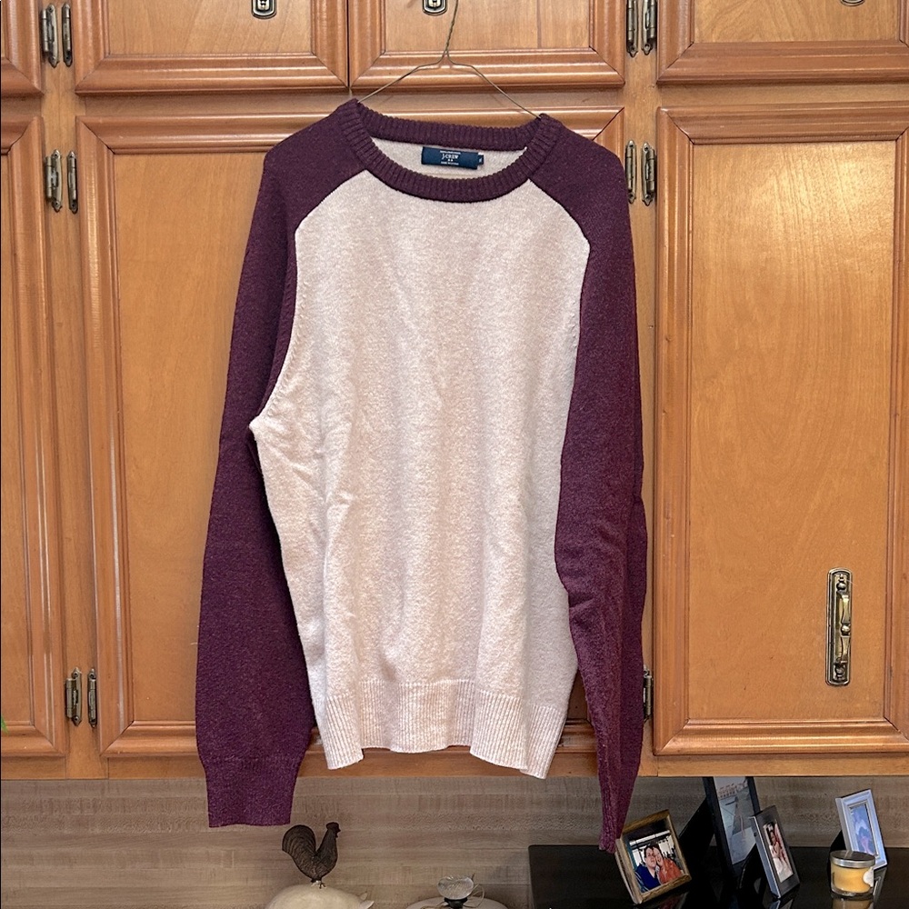 J. Crew Cream and Burgundy Crew Neck Sweater